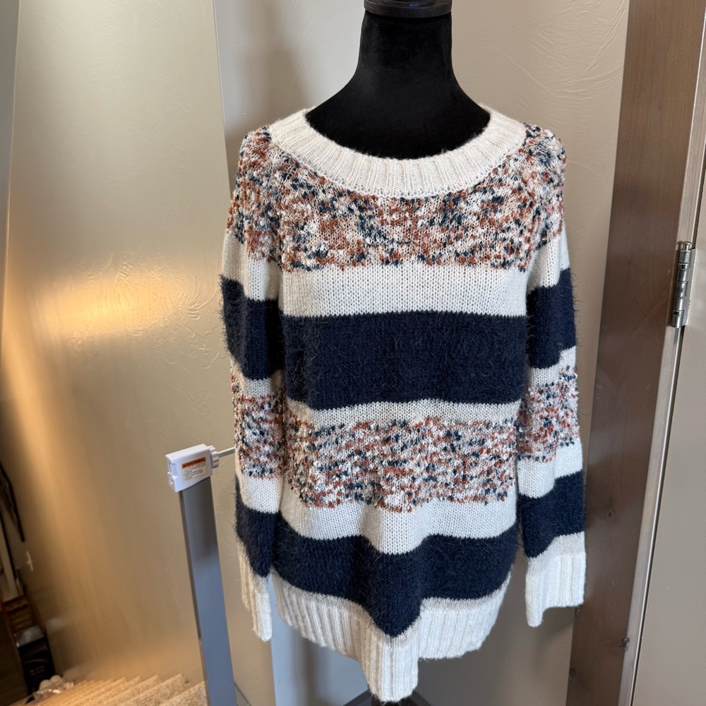 Maurices Crewneck Long Length Stripe Sweater‎ Multicolor Knit Oversized Soft S